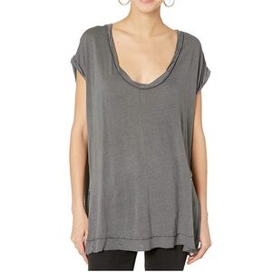 We The Free Oversized Linen Blend Charcoal Short Sleeve Tee XL